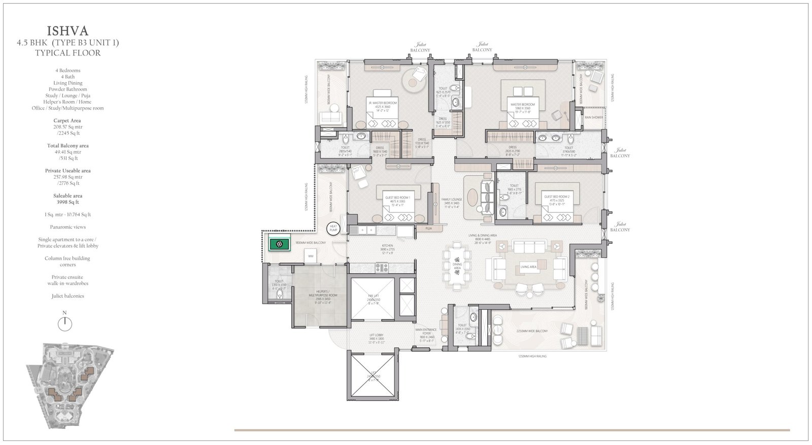 TARC Ishva 4.5 BHK Type B3 Unit 1 Floor Plan 3999 sq ft Sector 63A Gurugram