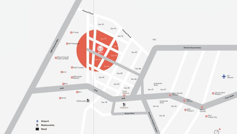 TARC Maceo location map, Sector 91, New Gurugram