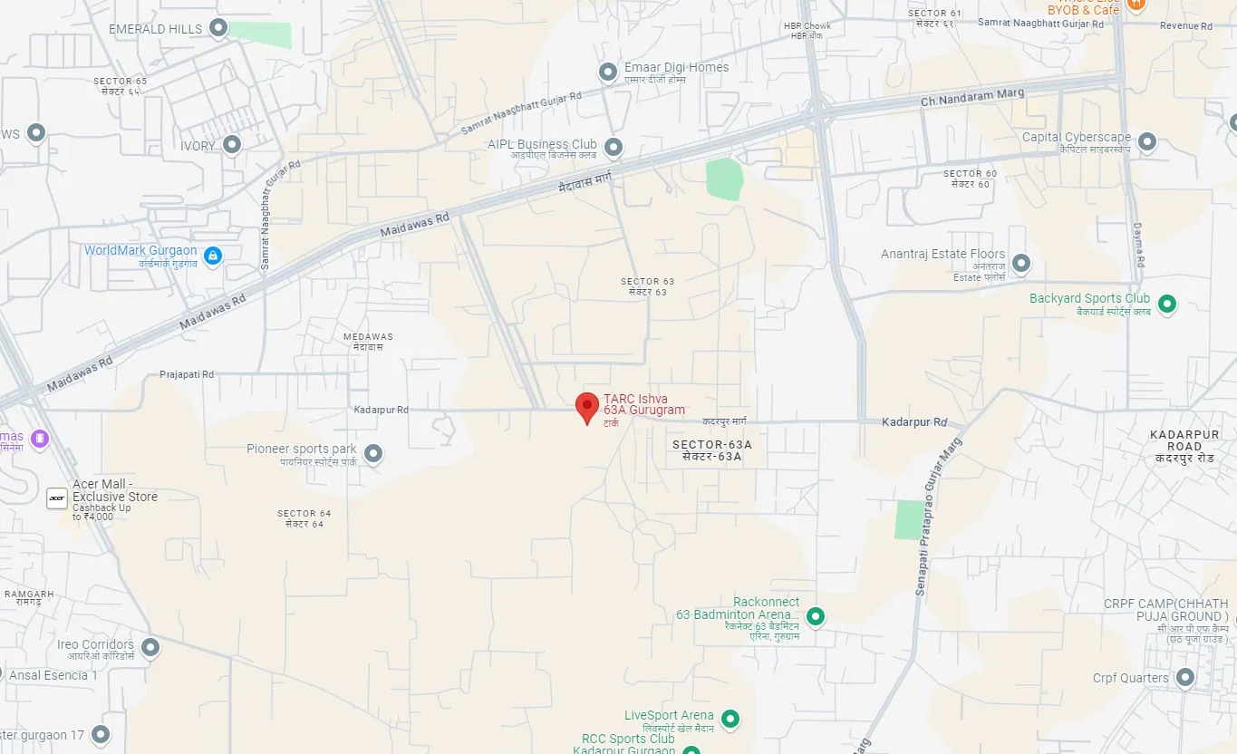 TARC Ishva Location Map with nearby landmarks Sector 63A Gurugram